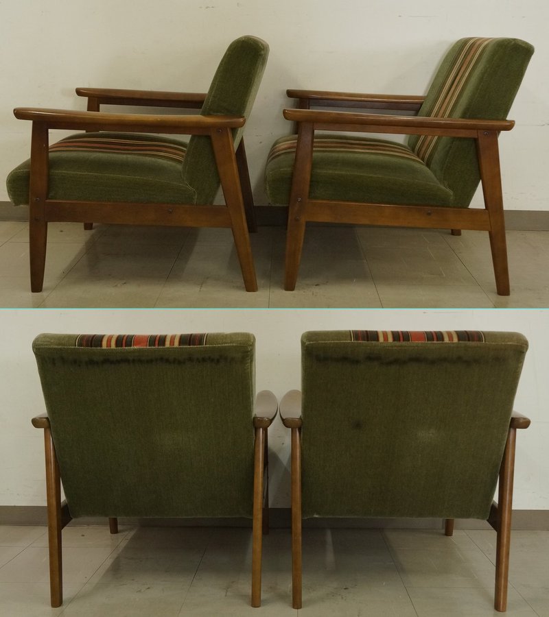 オールド　カリモク　チェア レアなストライプ生地　状態良好 オールド カリモク チェア レアなストライプ生地 状態良好 オールド